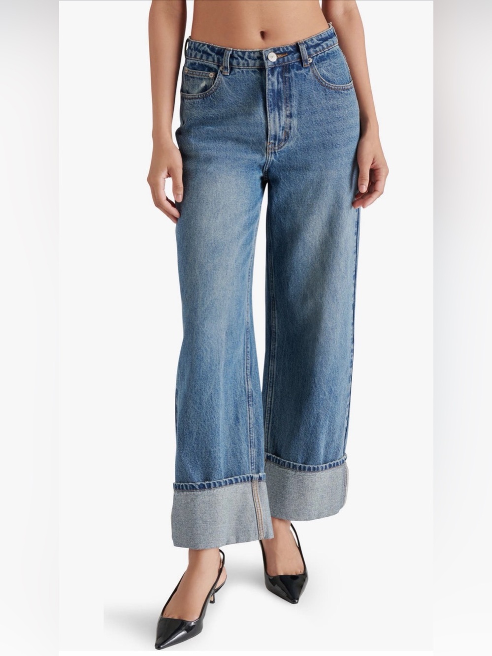 Wide Leg High-Rise Cuffed Jeans